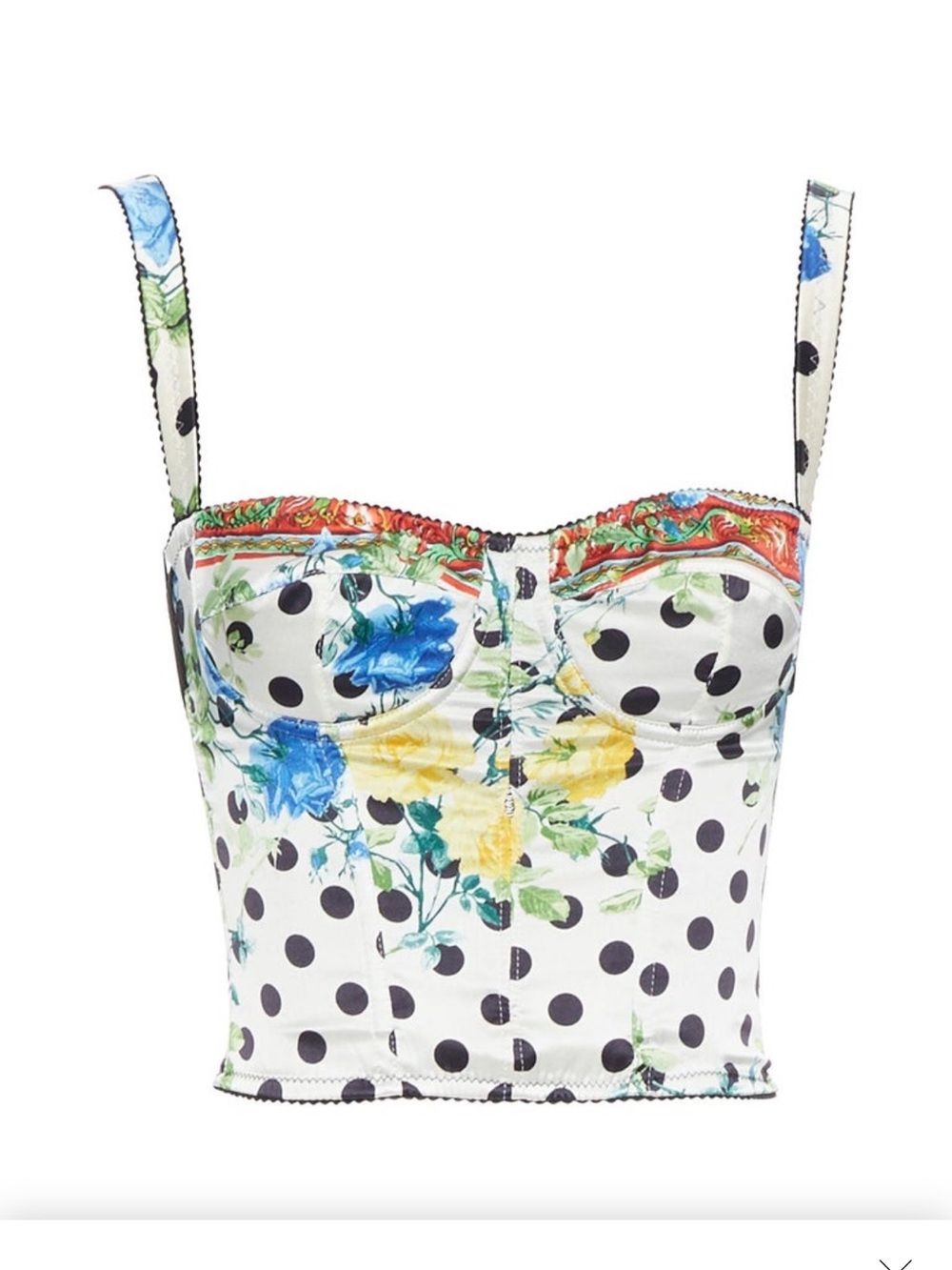 Dolce & Gabbana White Polka Dot Floral Bustier Crop Top